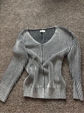bohme Black and White Striped V-Neck Sweater